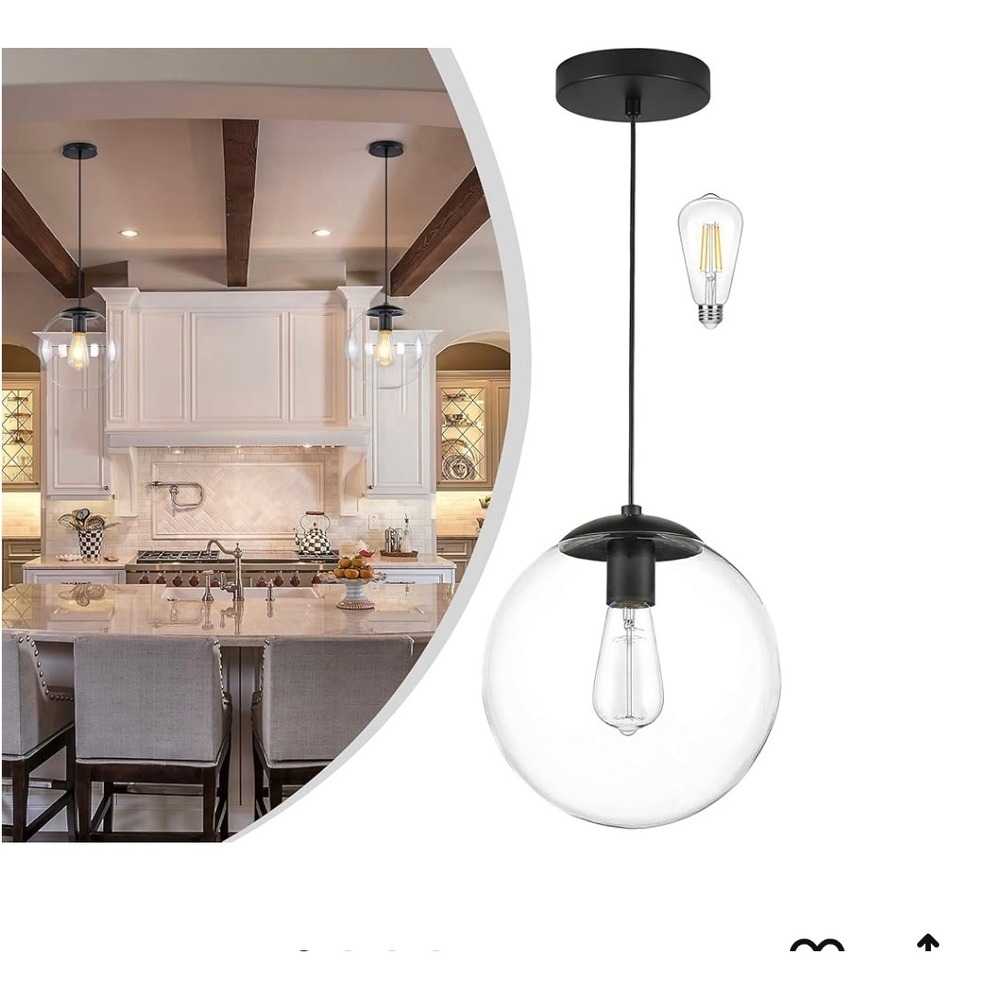 NEW‎ KoKo&Yukina Modern Globe Pendant Light 10" Clear Glass Black Matte Metal